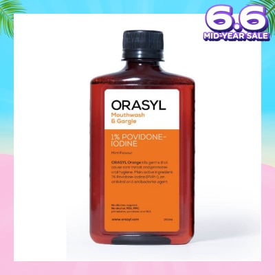 ORASYL Mouthwash & Gargle Orange 1% Povidone-Iodine Mint Flavor 250ml