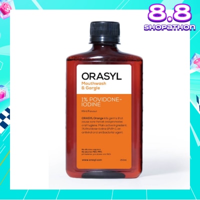 ORASYL Mouthwash & Gargle Orange 1% Povidone-Iodine Mint Flavor 250ml