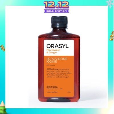 ORASYL Mouthwash & Gargle Orange 1% Povidone-Iodine Mint Flavor 250ml