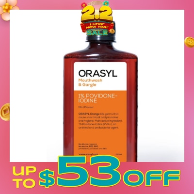 ORASYL Mouthwash & Gargle Orange 1% Povidone-Iodine Mint Flavor 250ml