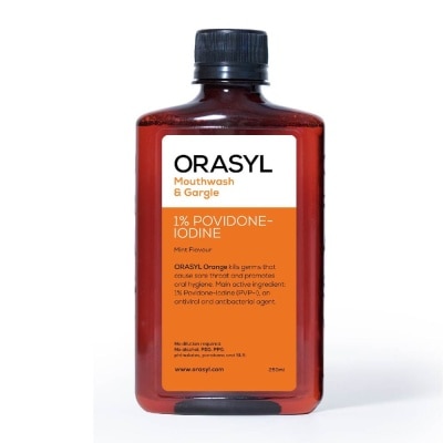 ORASYL Mouthwash & Gargle Orange 1% Povidone-Iodine Mint Flavor 250ml