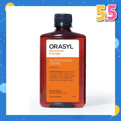 ORASYL Mouthwash & Gargle Orange 1% Povidone-Iodine Mint Flavor 250ml