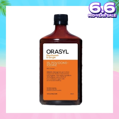 ORASYL Mouthwash & Gargle Orange 1% Povidone-Iodine 500ml (Expiry: Jan`2026)