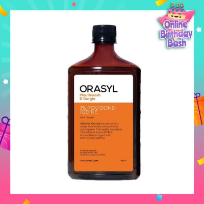 ORASYL Mouthwash & Gargle Orange 1% Povidone-Iodine 500ml (Expiry: Jan`2026)