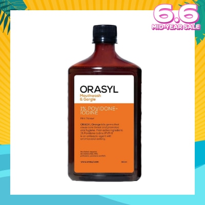 ORASYL Mouthwash & Gargle Orange 1% Povidone-Iodine 500ml (Expiry: Jan`2026)