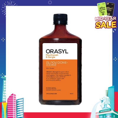 ORASYL Mouthwash & Gargle Orange 1% Povidone-Iodine 500ml (Expiry: Jan`2026)