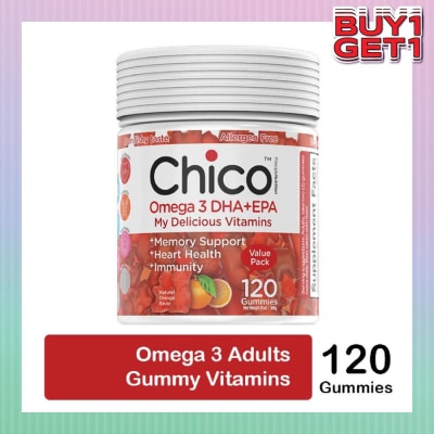 CHICO Omega 3 DHA + EPA Vitamin Gummies Natural Orange Flavour (Non-Fishy Taste + Allergen Free) 120s