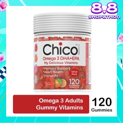 CHICO Omega 3 DHA + EPA Vitamin Gummies Natural Orange Flavour (Non-Fishy Taste + Allergen Free) 120s