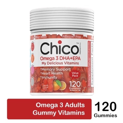 CHICO Omega 3 DHA + EPA Vitamin Gummies Natural Orange Flavour (Non-Fishy Taste + Allergen Free) 120s