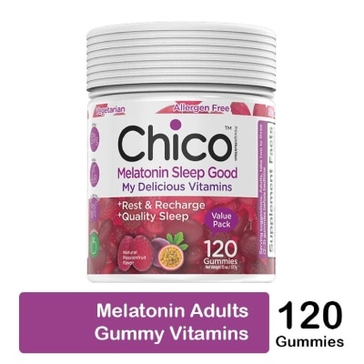 CHICO Melatonin Sleep Good Vitamin Gummies Natural Passionfruit Flavour (Vegetarian + Allergen Free) 120s