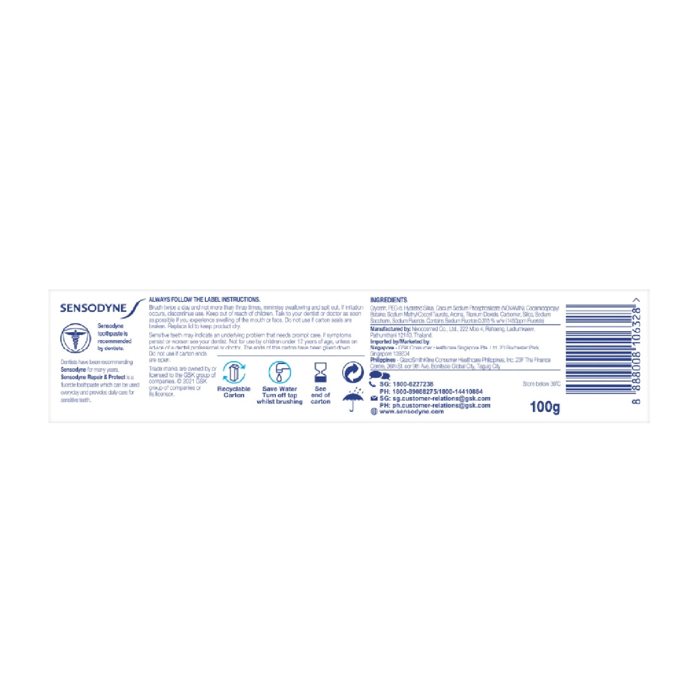 Sensitive Teeth Oral Care Toothpaste Deep Repair & Protect (Dental Sensitivity Relief) 100g image