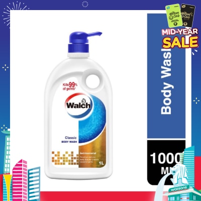 WALCH Anti-bacterial Body Wash Classic (Kills 99.9% Harmful Germs + Gentle On Skin + Clean & Healthy Protection) 1000ml (Expiry: Feb`2026)