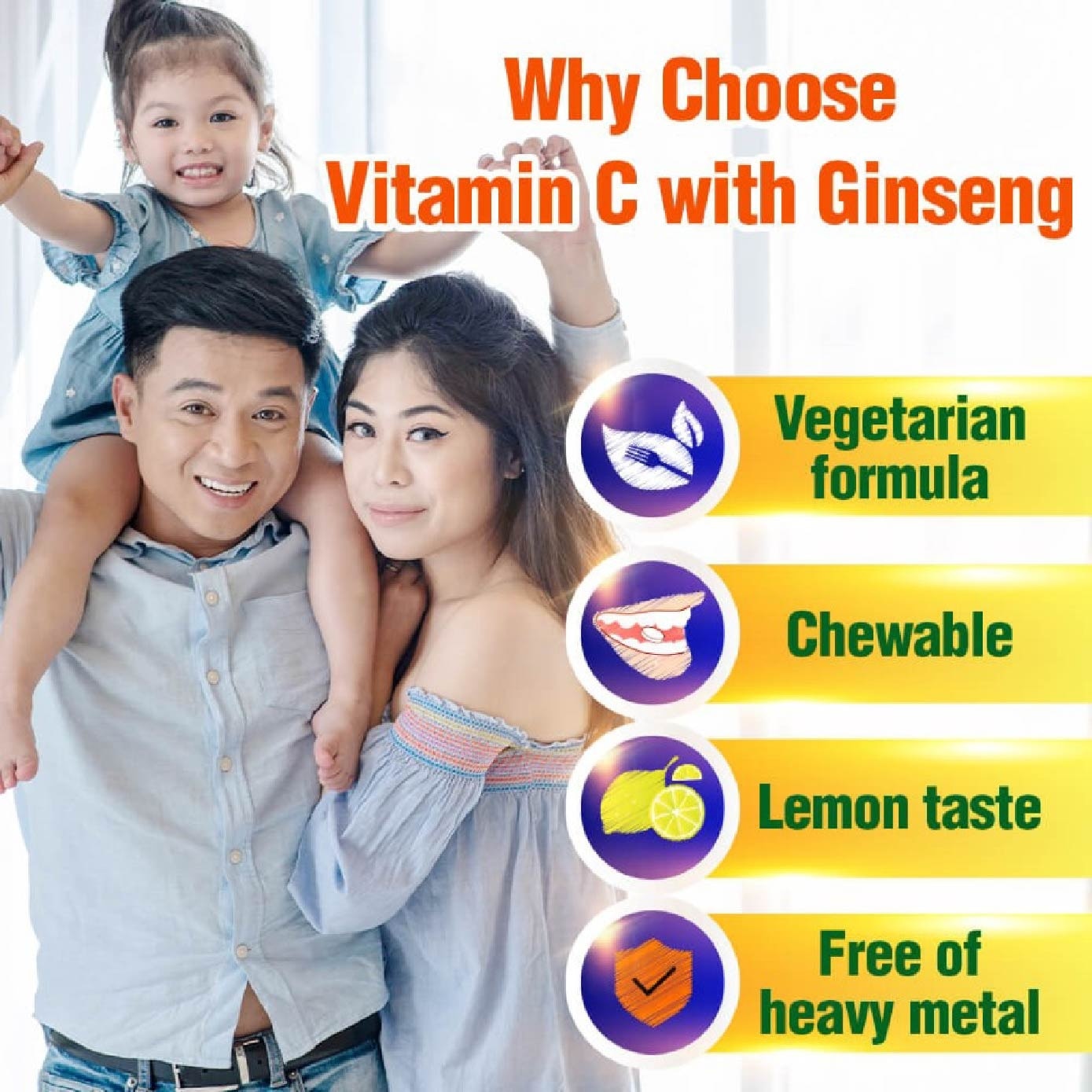 Vitamin C with Ginseng Chewable Tablet (Immunity, Energy, & Skin Support) 120s