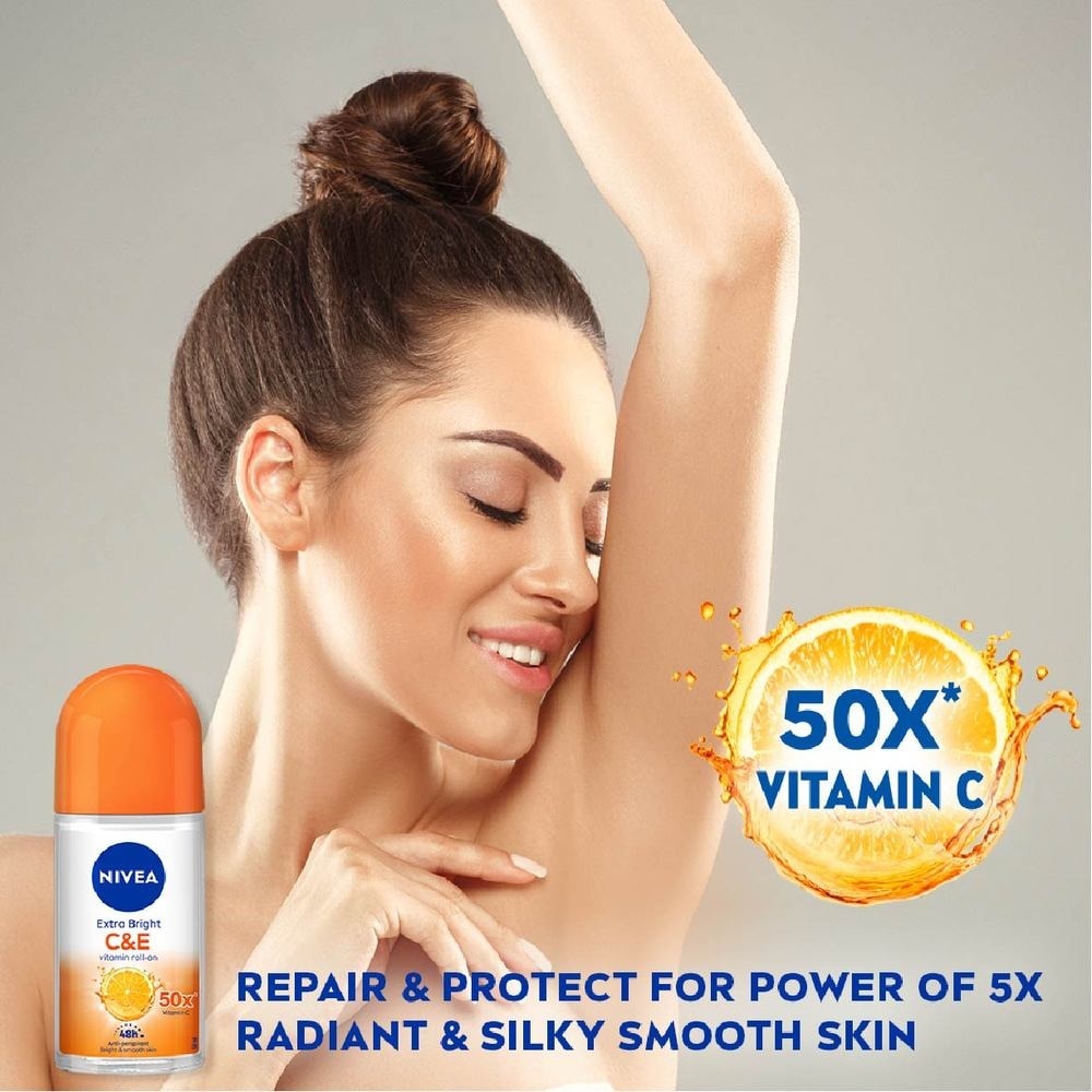 Extra Bright C&E Vitamin Roll On Deodorant (Lasting Fragrance + Repair & Protect with Power 5X Radiance + Silky Smooth Skin) 50ml