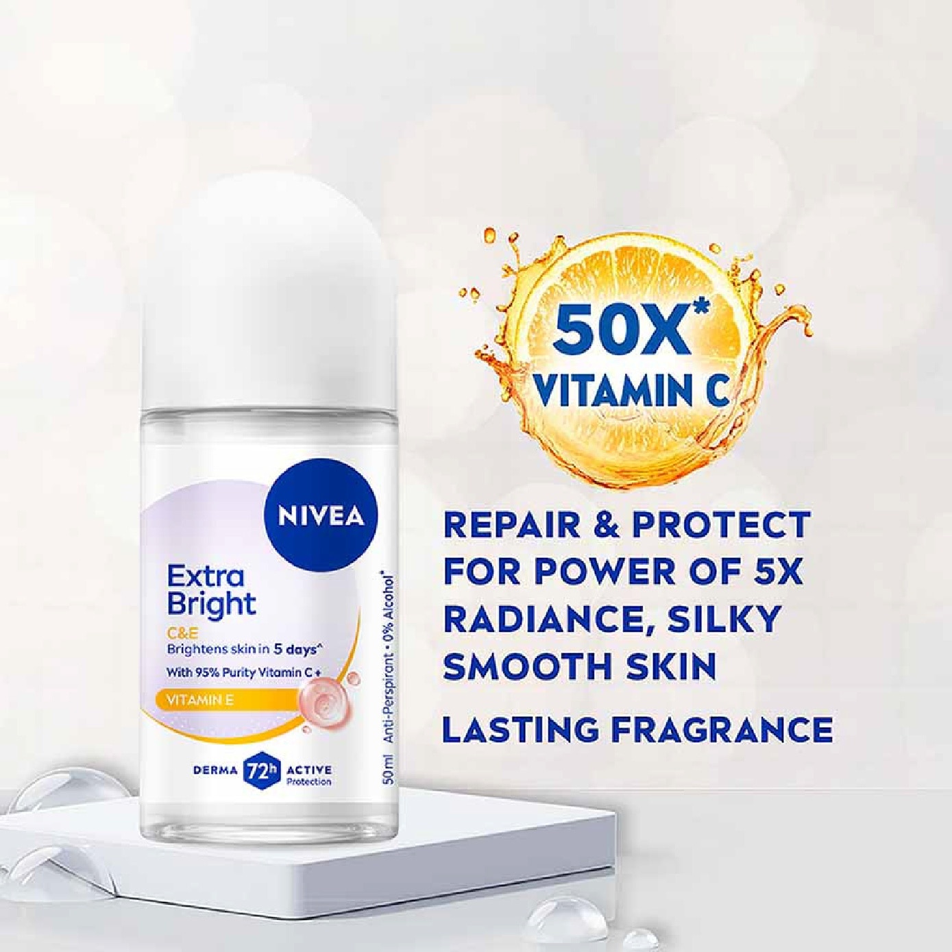 Extra Bright C&E Vitamin Roll On Deodorant (Lasting Fragrance + Repair & Protect with Power 5X Radiance + Silky Smooth Skin) 50ml