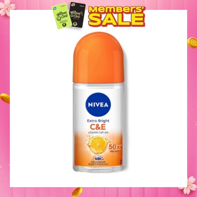 NIVEA Extra Bright C&E Vitamin Roll On Deodorant (Lasting Fragrance + Repair & Protect with Power 5X Radiance + Silky Smooth Skin) 50ml