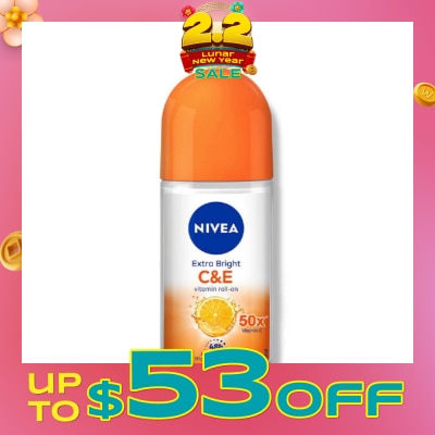 NIVEA Extra Bright C&E Vitamin Roll On Deodorant (Lasting Fragrance + Repair & Protect with Power 5X Radiance + Silky Smooth Skin) 50ml