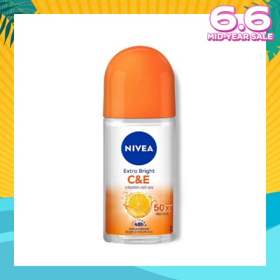 NIVEA Extra Bright C&E Vitamin Roll On Deodorant (Lasting Fragrance + Repair & Protect with Power 5X Radiance + Silky Smooth Skin) 50ml