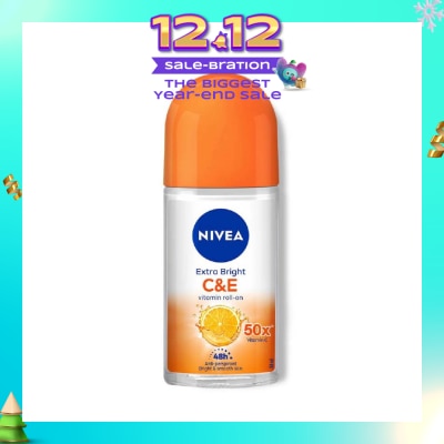 NIVEA Extra Bright C&E Vitamin Roll On Deodorant (Lasting Fragrance + Repair & Protect with Power 5X Radiance + Silky Smooth Skin) 50ml