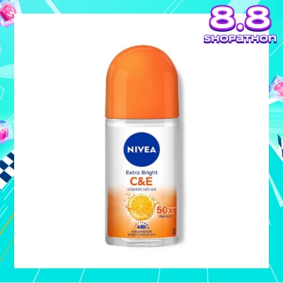 NIVEA Extra Bright C&E Vitamin Roll On Deodorant (Lasting Fragrance + Repair & Protect with Power 5X Radiance + Silky Smooth Skin) 50ml