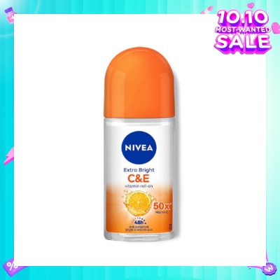 NIVEA Extra Bright C&E Vitamin Roll On Deodorant (Lasting Fragrance + Repair & Protect with Power 5X Radiance + Silky Smooth Skin) 50ml