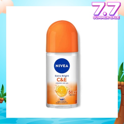 NIVEA Extra Bright C&E Vitamin Roll On Deodorant (Lasting Fragrance + Repair & Protect with Power 5X Radiance + Silky Smooth Skin) 50ml