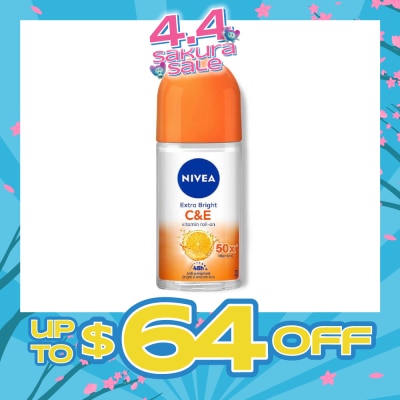 NIVEA - Extra Bright C&E Vitamin Roll On Deodorant (Lasting Fragrance + Repair & Protect with Power 5X Radiance + Silky Smooth Skin) 50ml