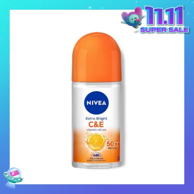 NIVEA Extra Bright C&E Vitamin Roll On Deodorant (Lasting Fragrance + Repair & Protect with Power 5X Radiance + Silky Smooth Skin) 50ml