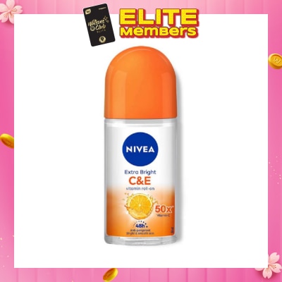 NIVEA Extra Bright C&E Vitamin Roll On Deodorant (Lasting Fragrance + Repair & Protect with Power 5X Radiance + Silky Smooth Skin) 50ml