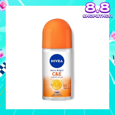 NIVEA Extra Bright C&E Vitamin Roll On Deodorant (Lasting Fragrance + Repair & Protect with Power 5X Radiance + Silky Smooth Skin) 50ml