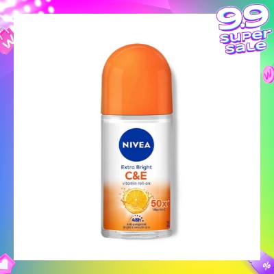 NIVEA Extra Bright C&E Vitamin Roll On Deodorant (Lasting Fragrance + Repair & Protect with Power 5X Radiance + Silky Smooth Skin) 50ml
