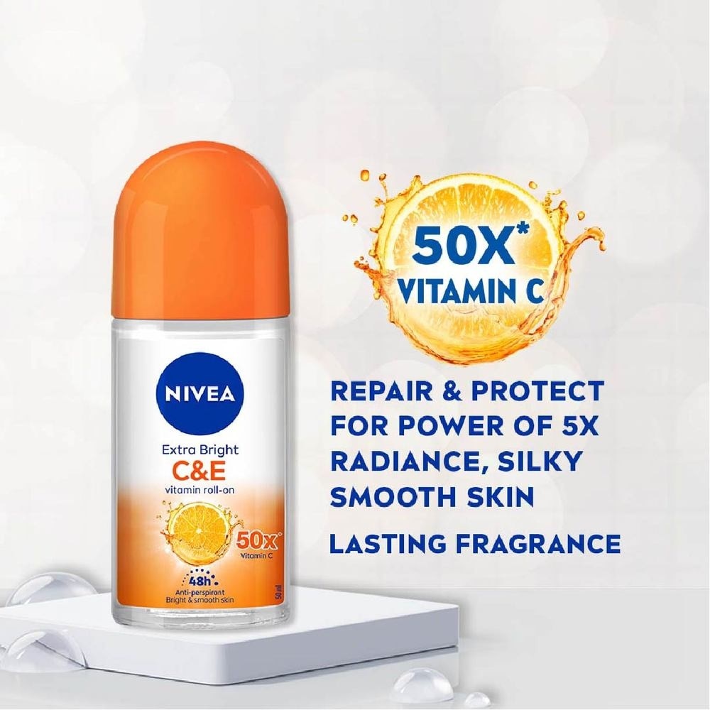 Extra Bright C&E Vitamin Roll On Deodorant (Lasting Fragrance + Repair & Protect with Power 5X Radiance + Silky Smooth Skin) 50ml