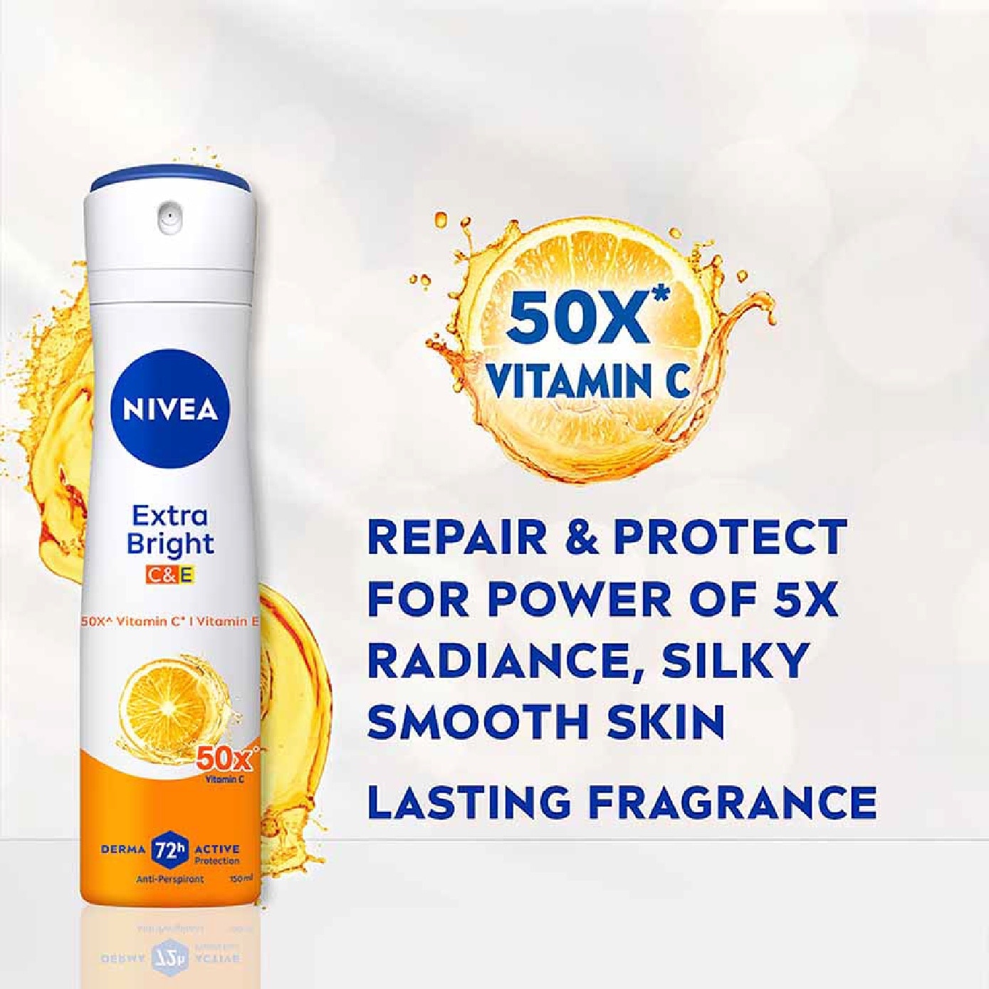 Extra Bright C&E Deodorant Vitamin Spray (Lasting Fragrance + Repair & Protect with Power 5X Radiance + Silky Smooth Skin) 150ml