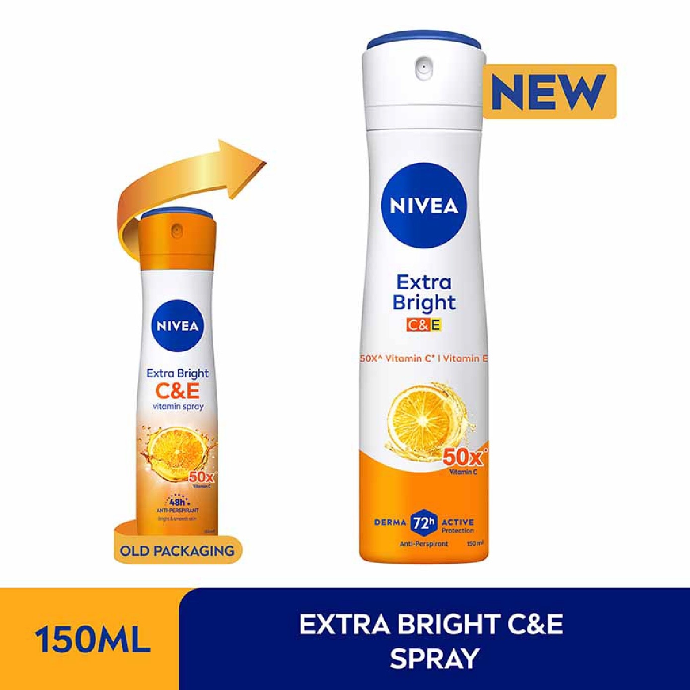Extra Bright C&E Deodorant Vitamin Spray (Lasting Fragrance + Repair & Protect with Power 5X Radiance + Silky Smooth Skin) 150ml