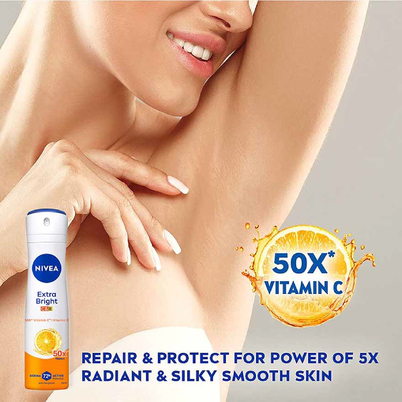 Extra Bright C&E Deodorant Vitamin Spray (Lasting Fragrance + Repair & Protect with Power 5X Radiance + Silky Smooth Skin) 150ml
