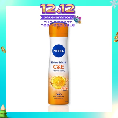 NIVEA Extra Bright C&E Deodorant Vitamin Spray (Lasting Fragrance + Repair & Protect with Power 5X Radiance + Silky Smooth Skin) 150ml