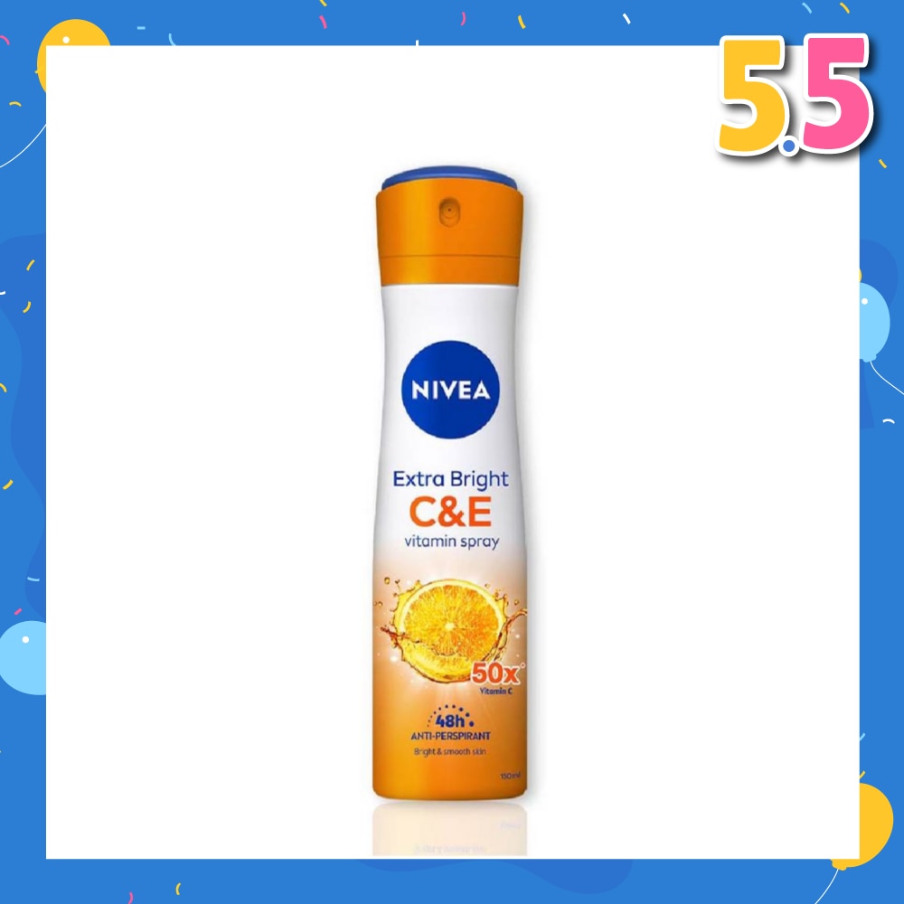 Extra Bright C&E Deodorant Vitamin Spray (Lasting Fragrance + Repair & Protect with Power 5X Radiance + Silky Smooth Skin) 150ml