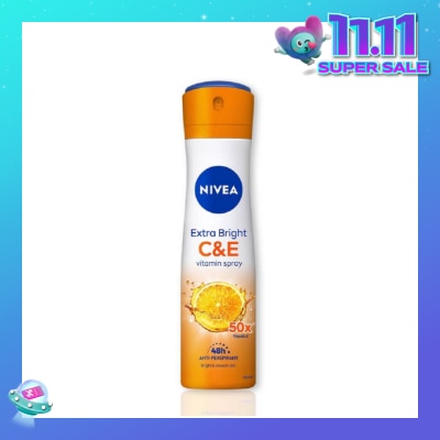 NIVEA Extra Bright C&E Deodorant Vitamin Spray (Lasting Fragrance + Repair & Protect with Power 5X Radiance + Silky Smooth Skin) 150ml