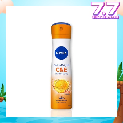 NIVEA Extra Bright C&E Deodorant Vitamin Spray (Lasting Fragrance + Repair & Protect with Power 5X Radiance + Silky Smooth Skin) 150ml