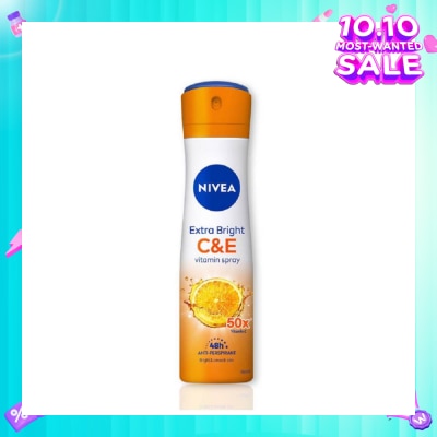NIVEA Extra Bright C&E Deodorant Vitamin Spray (Lasting Fragrance + Repair & Protect with Power 5X Radiance + Silky Smooth Skin) 150ml