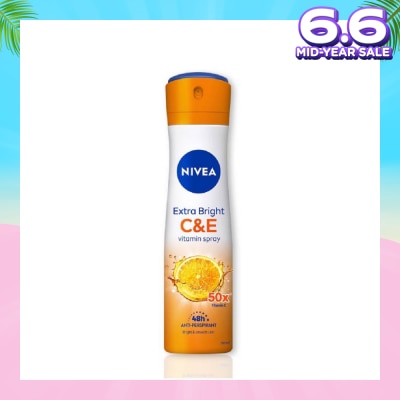 NIVEA Extra Bright C&E Deodorant Vitamin Spray (Lasting Fragrance + Repair & Protect with Power 5X Radiance + Silky Smooth Skin) 150ml