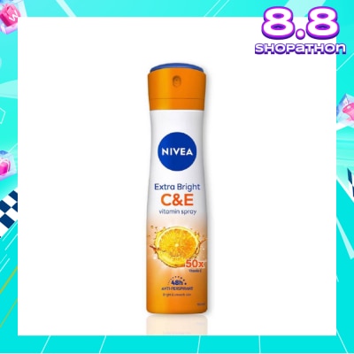 NIVEA Extra Bright C&E Deodorant Vitamin Spray (Lasting Fragrance + Repair & Protect with Power 5X Radiance + Silky Smooth Skin) 150ml