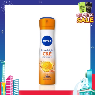 NIVEA Extra Bright C&E Deodorant Vitamin Spray (Lasting Fragrance + Repair & Protect with Power 5X Radiance + Silky Smooth Skin) 150ml