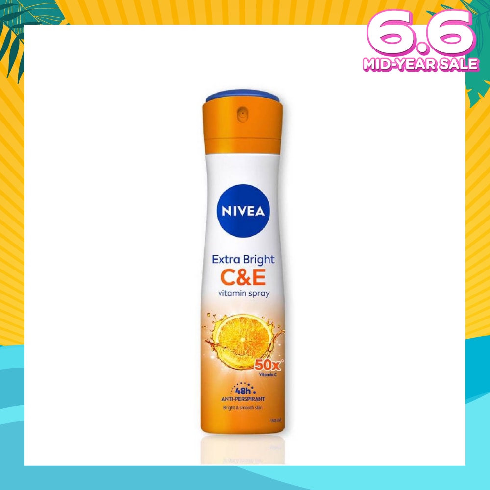Extra Bright C&E Deodorant Vitamin Spray (Lasting Fragrance + Repair & Protect with Power 5X Radiance + Silky Smooth Skin) 150ml