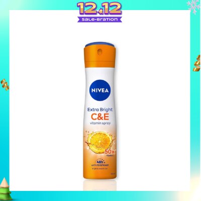 NIVEA Extra Bright C&E Deodorant Vitamin Spray (Lasting Fragrance + Repair & Protect with Power 5X Radiance + Silky Smooth Skin) 150ml