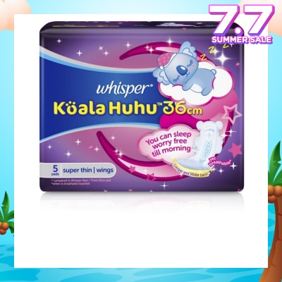 WHISPER Koala Huhu 36cm Maximum All Night Super Thin With Wings Sanitary Pads 5 Pads