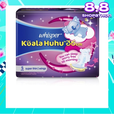 WHISPER Koala Huhu 36cm Maximum All Night Super Thin With Wings Sanitary Pads 5 Pads
