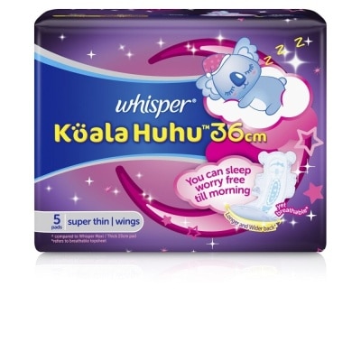 WHISPER Koala Huhu 36cm Maximum All Night Super Thin With Wings Sanitary Pads 5 Pads