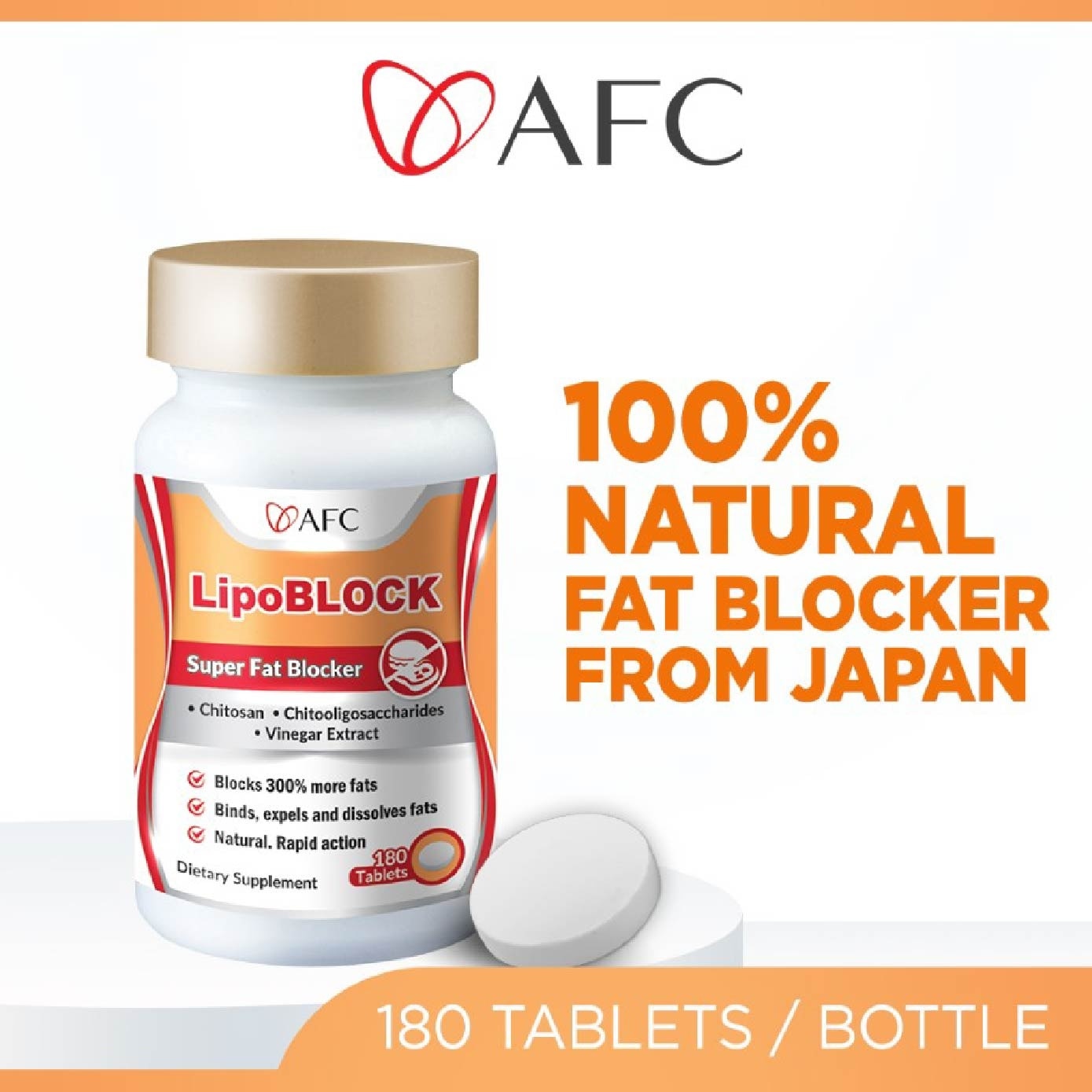 LipoBLOCK Chitosan Fat Binder Weight Management Tablet (Block Fats & Calories for Weight Loss & Slimming) 180s