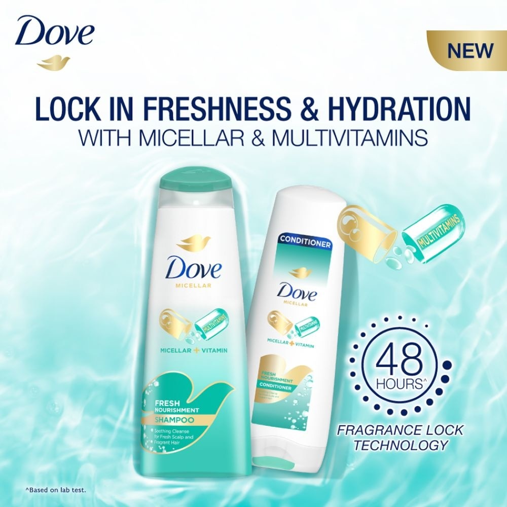 Dove Fresh Nourishment Micellar Shampoo 340ml (For Itchy Scalp and Dandruff Prone Hair)